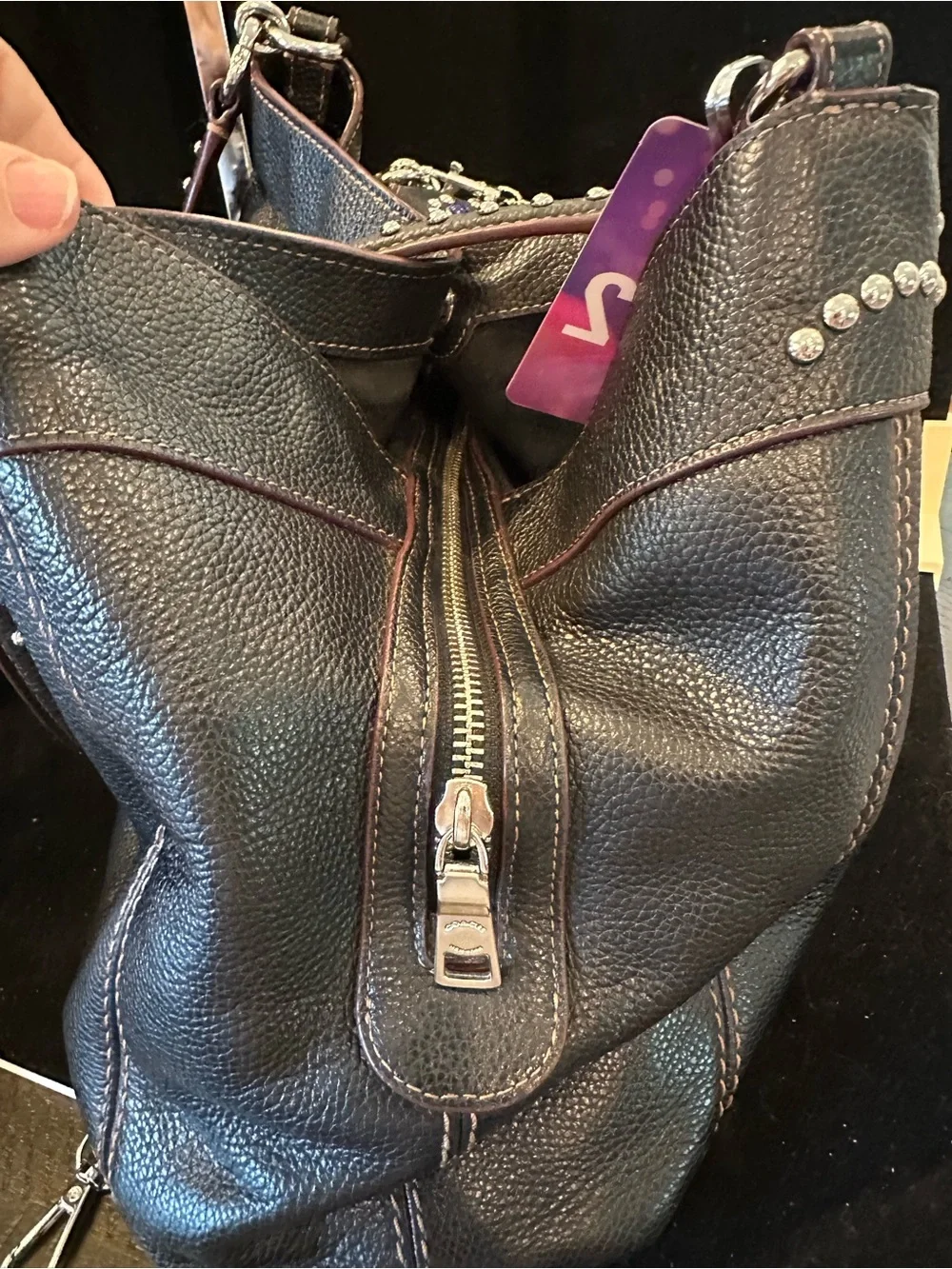 Coach 2022 Lexy Shoulder Bag in black Pebbled Leather Studded Embellishment